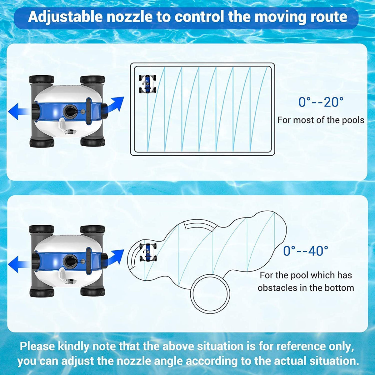 Cordless Robotic Pool Cleaner, Automatic 17.7*11.8*11.8, Blue and white