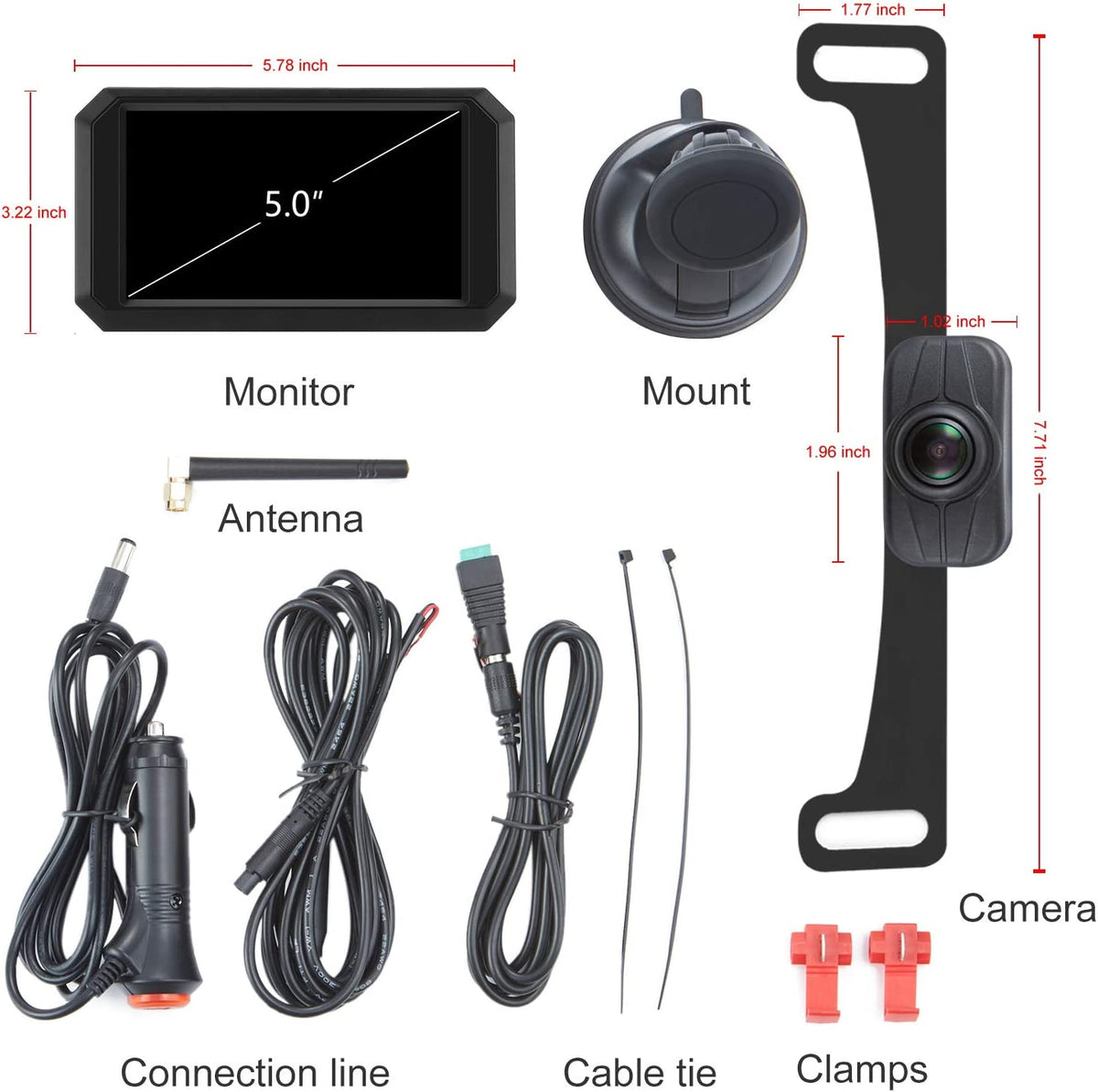 JUNHAOZ 720P HD Digital Wireless Backup Camera System 5inch license plate-cam