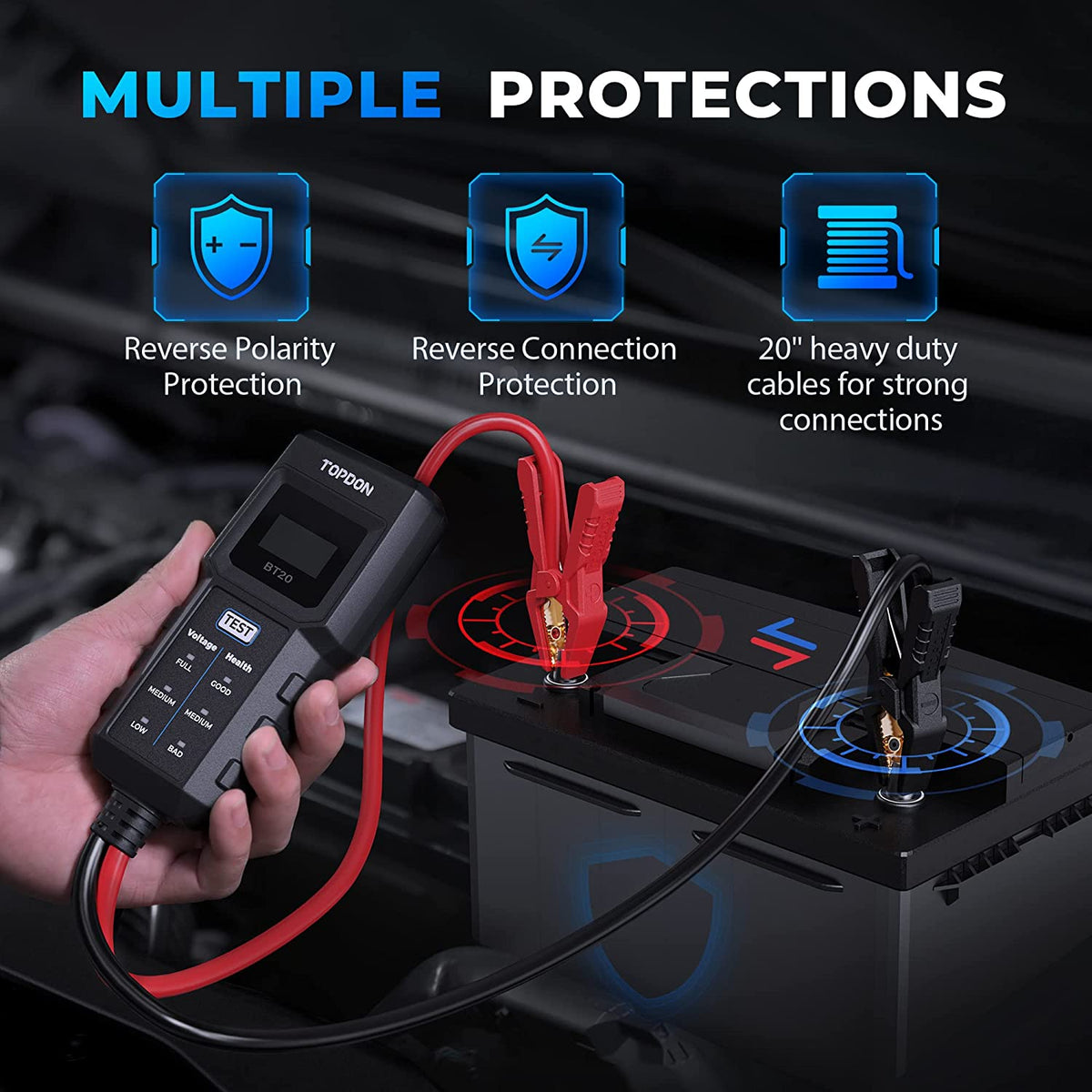 12V Car Battery Tester, TOPDON BT20 Load Voltage Red, Black