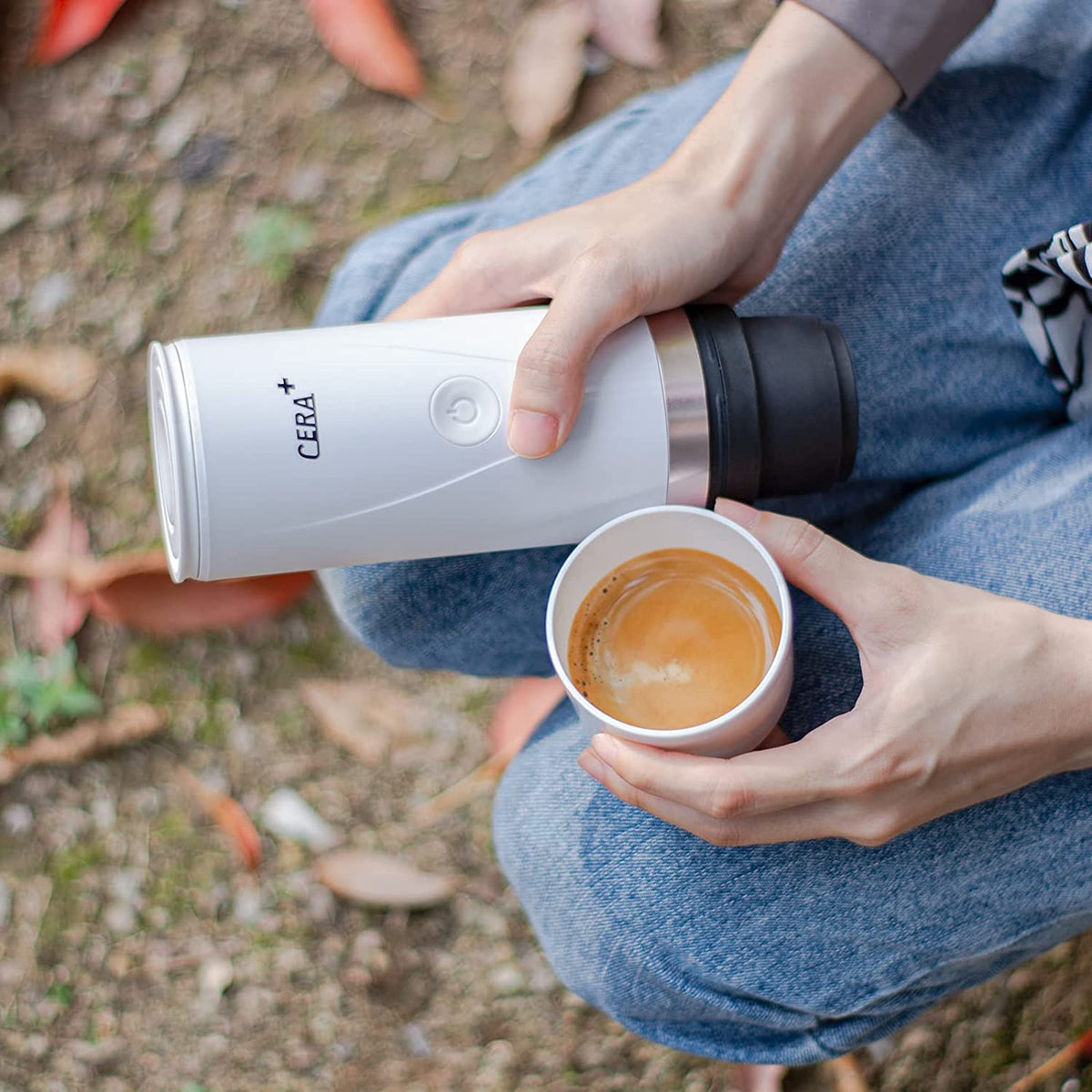 CERA+ Portable Electric Coffee Maker, Rechargeable Mini Battery White
