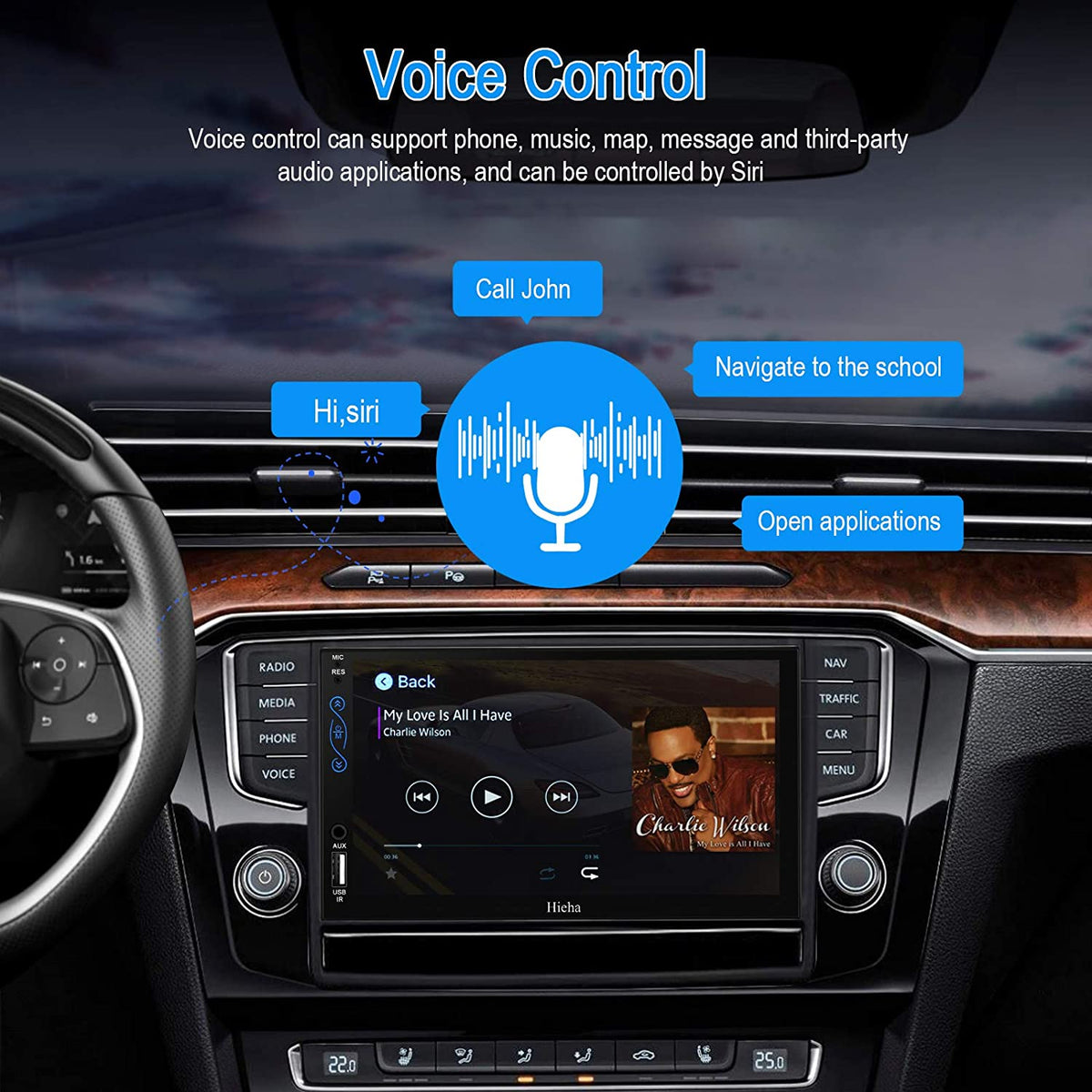 Hieha Car Stereo Compatible with Apple Carplay and Android Auto, 7 Inch Black