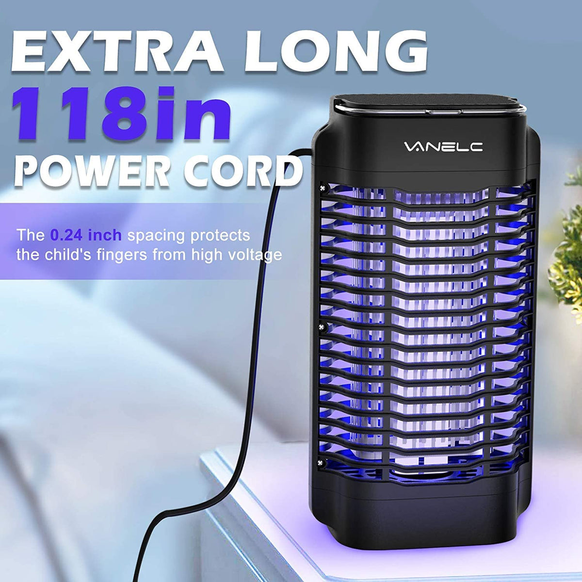 VANELC Bug Zapper Outdoor, Waterproof Electric Mosquito Killer, 4200V Black