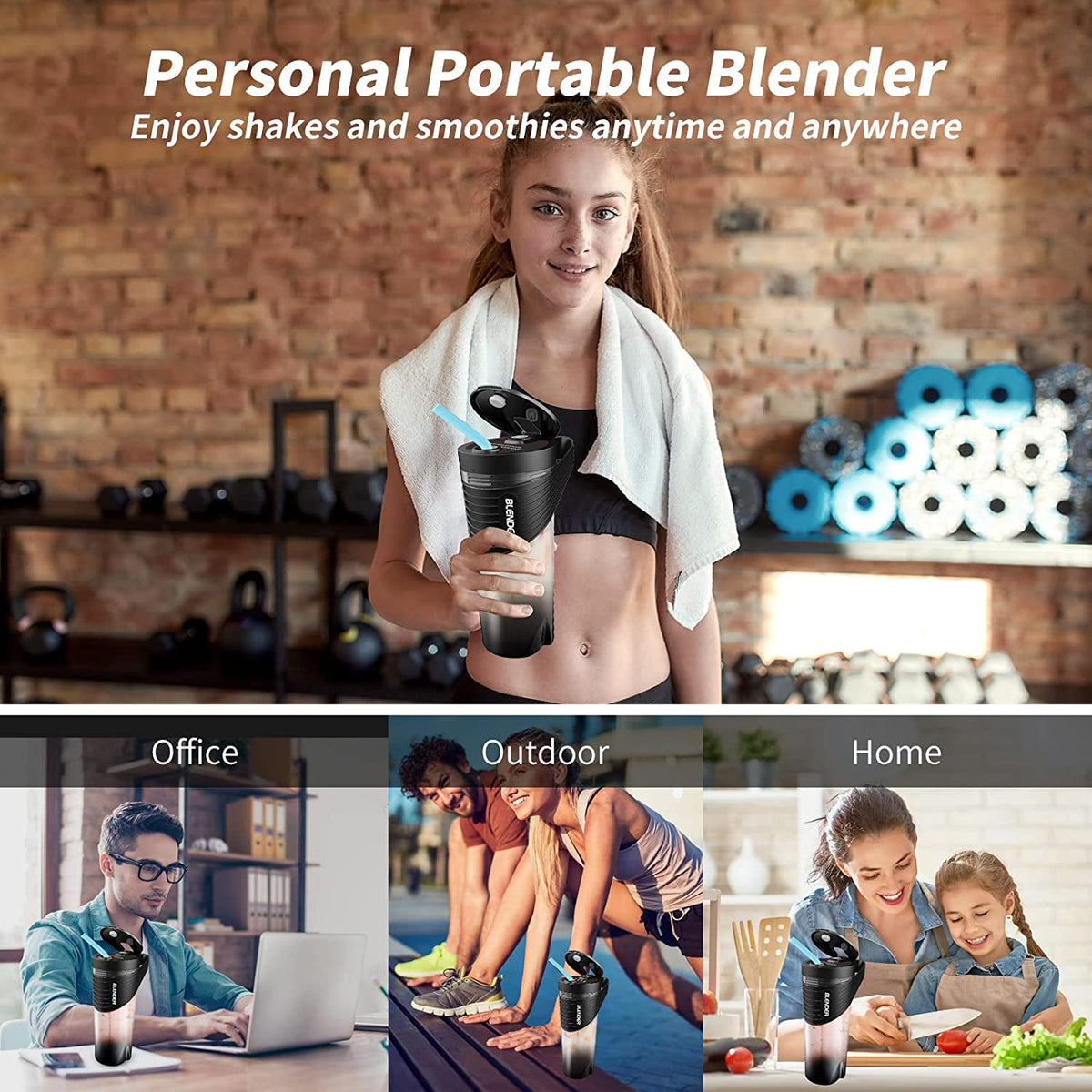 Xibonol Portable Blender, Blender for Shakes and Smoothies, 16 Oz Black