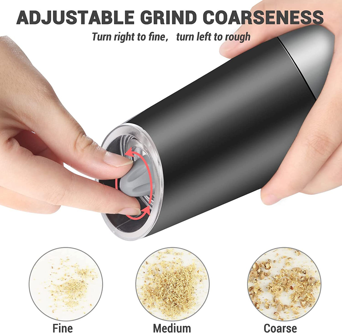 MOVNO Gravity Electric Salt and Pepper Grinder Set of 2 with Blue LED Black