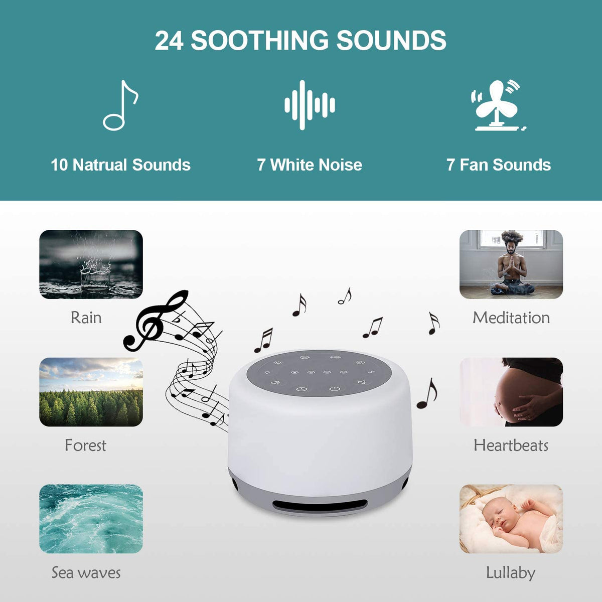 Anescra White Noise Machine with 24 Hi-Fi Soothing Sounds, Night Light and...
