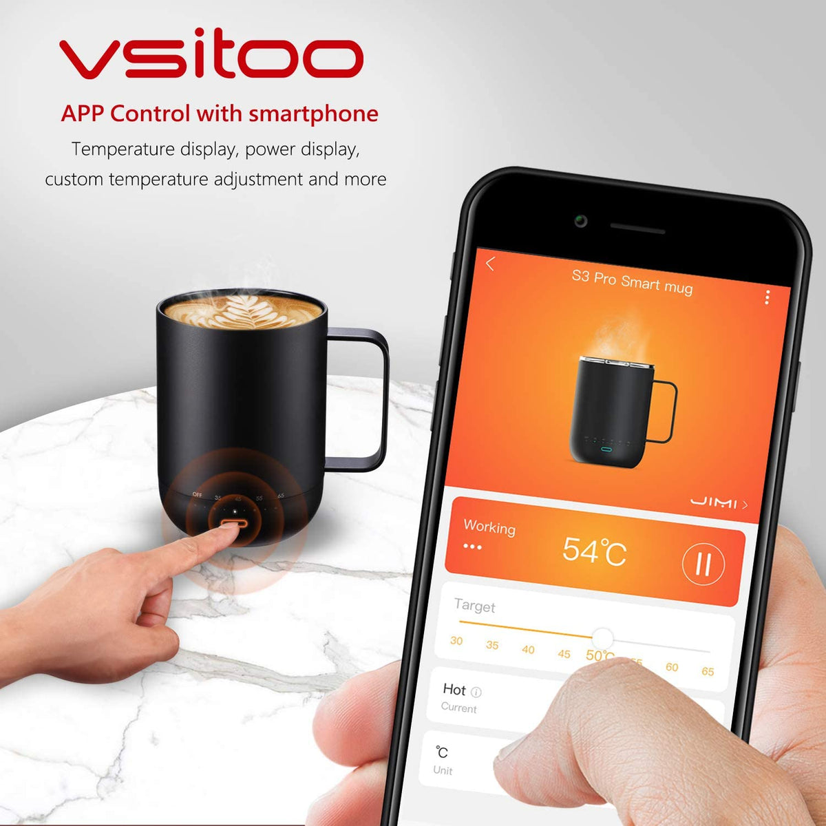 Smart Mug Warmer with Double Vacuum Insulation,VSITOO S3 Pro App Black