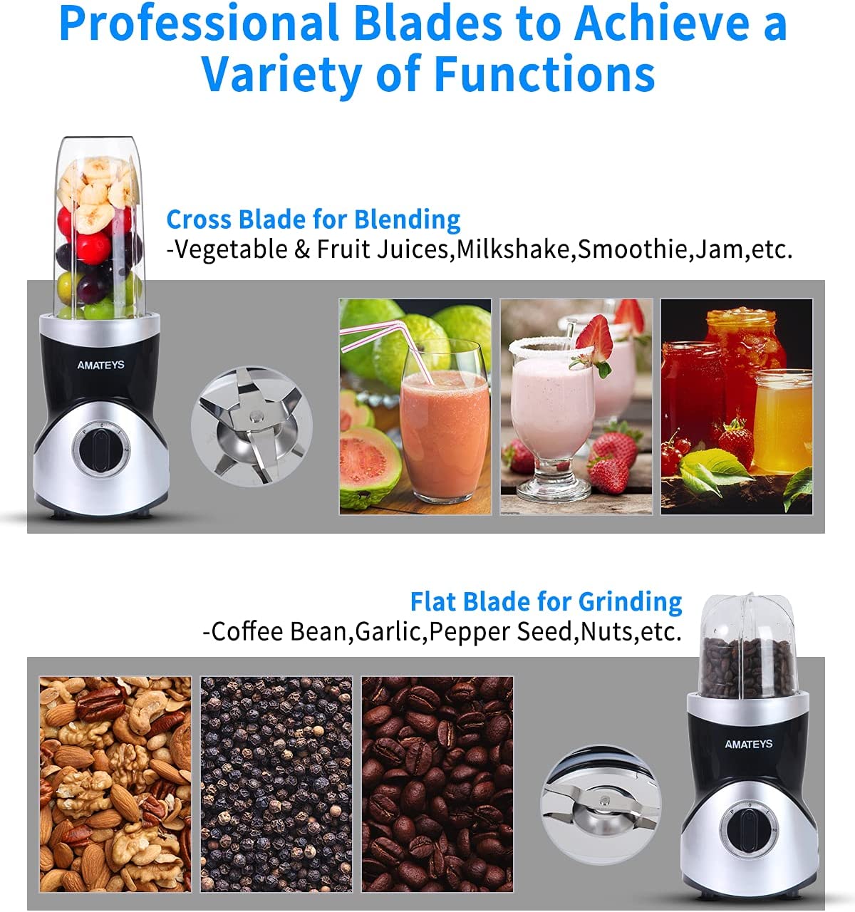 Amateys Personal Blender for Shakes and Black Sliver