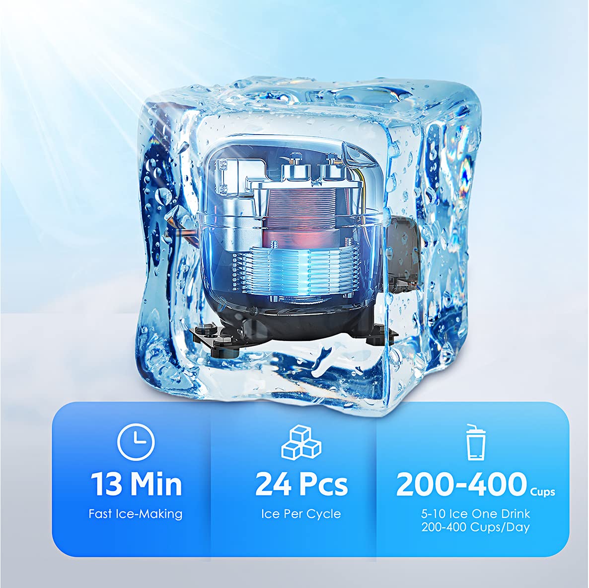 Ice Maker Machine Countertop, 40Lbs/24H Auto Self-Cleaning, 24 Medium, silver