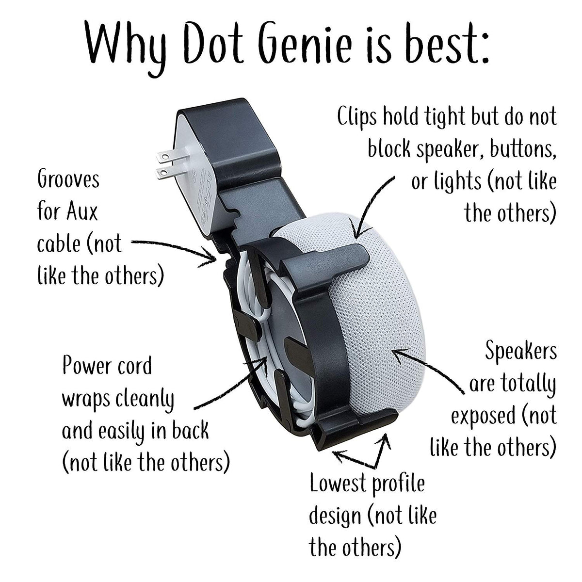 Dot Genie Echo Wall Mount | The Original Outlet Hanger | 1-Pack, Black