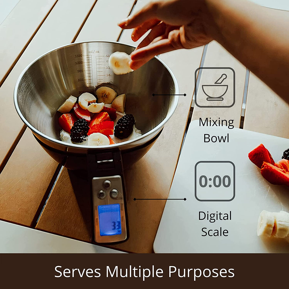Fradel Digital Kitchen Food Scale with Bowl (Removable) and Measuring Cup Red