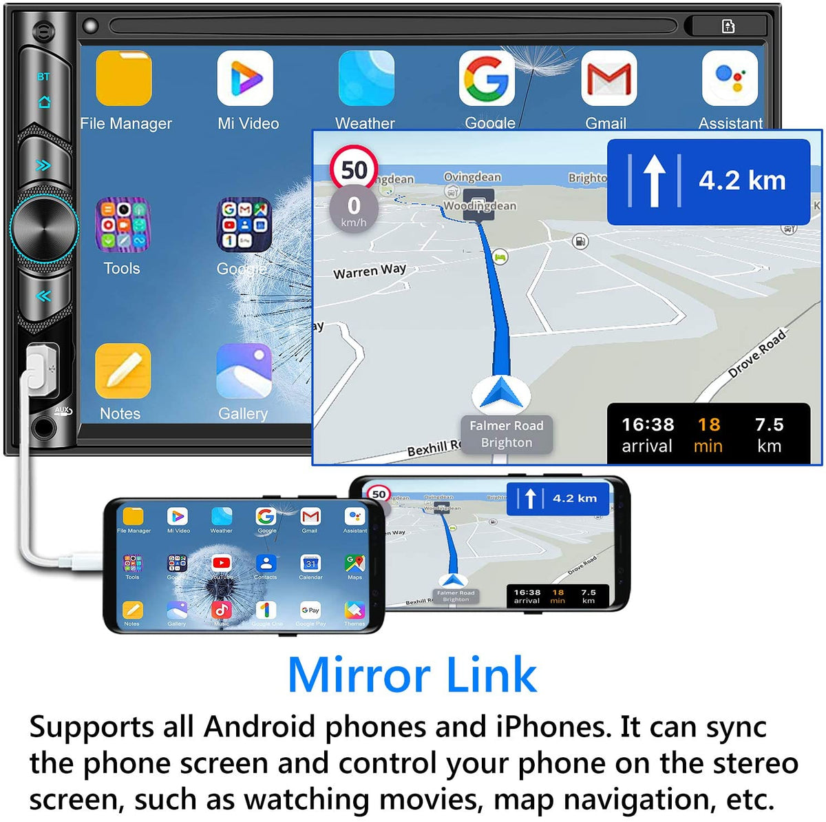 Double Din Car Stereo Compatible with Voice Control Apple Carplay - 7 Inch...
