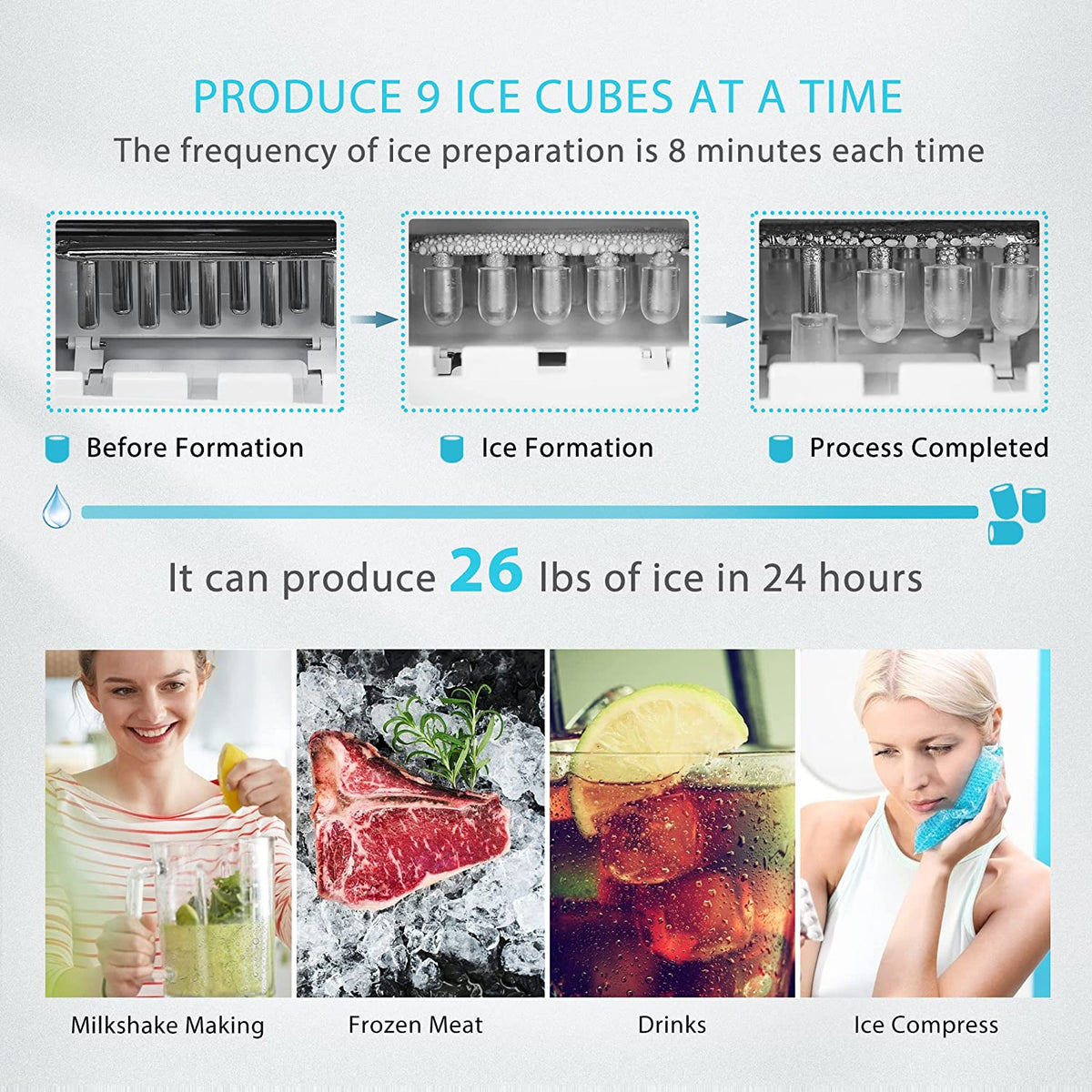 VIVOHOME Electric Portable Compact Countertop Automatic Ice Cube 26lbs / day