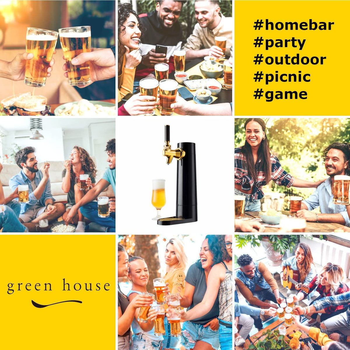 GREEN HOUSE Portable Beer & Ultra Fine Foam Dispenser - Mini Kegerator Black