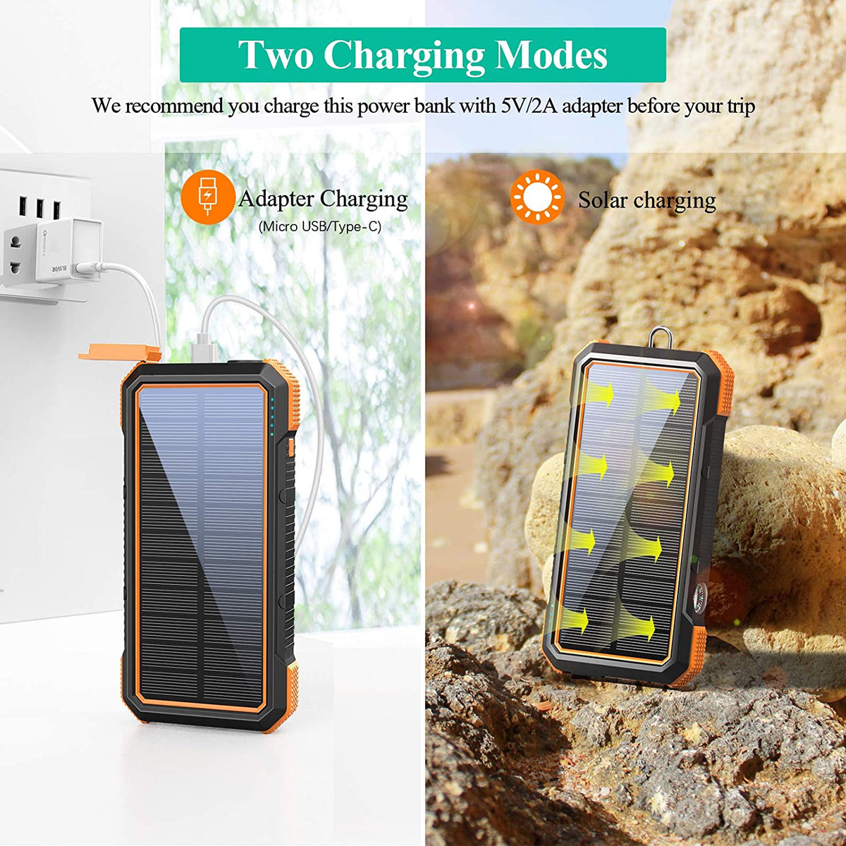 BLAVOR Solar Charger Power Bank 18W, QC 3.0 Portable Wireless Orange