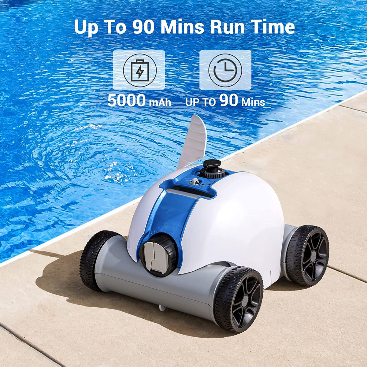 Cordless Robotic Pool Cleaner, Automatic 17.7*11.8*11.8, Blue and white