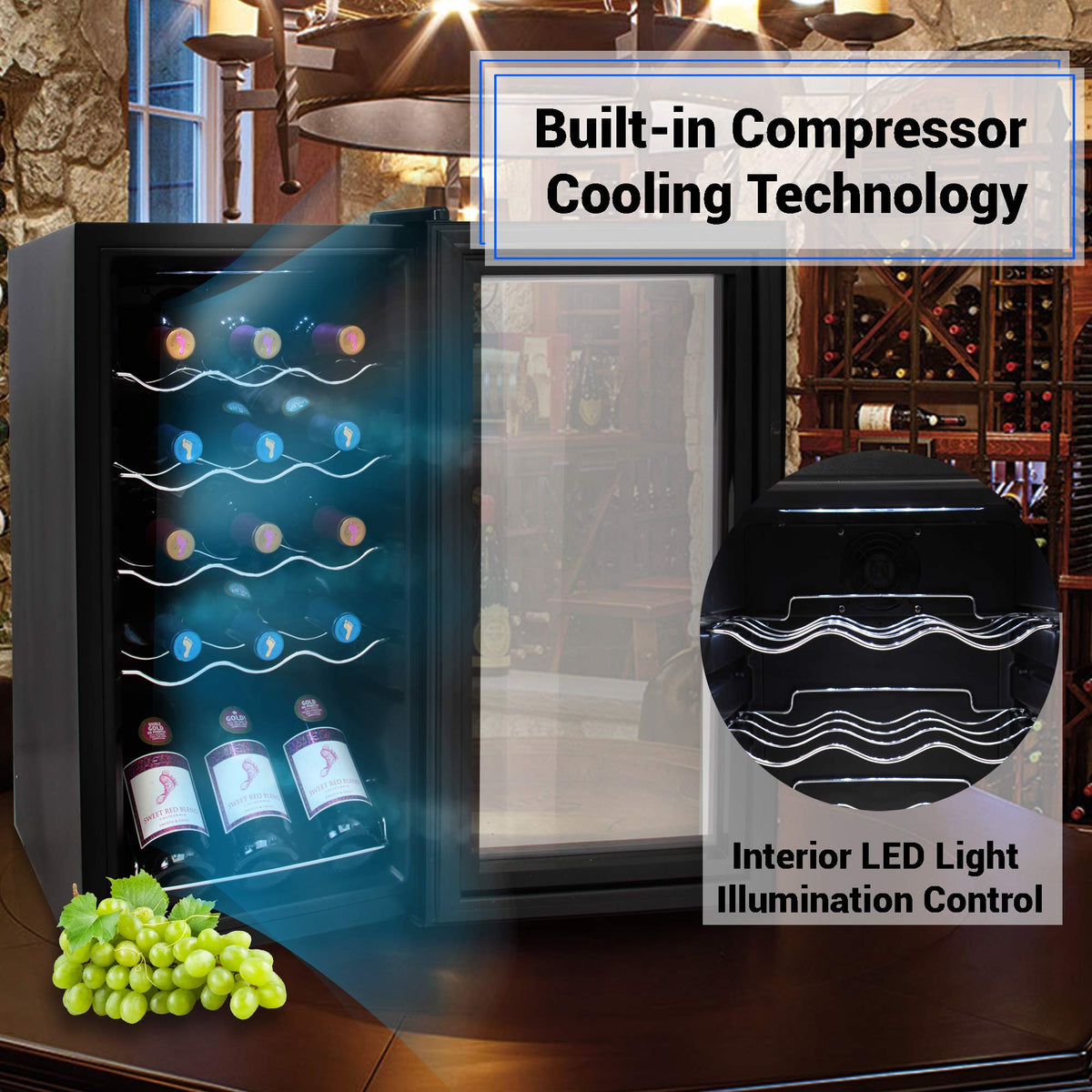 Counter Top Wine Cellar, Quiet Operation Fridge Touch Temperature Control