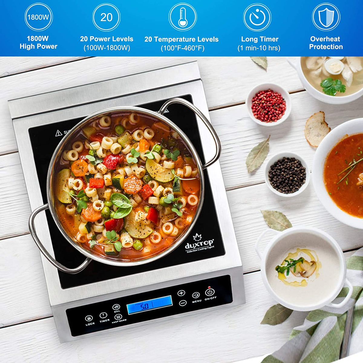 Duxtop Professional Portable Induction Cooktop, Commercial Range Silver/Black