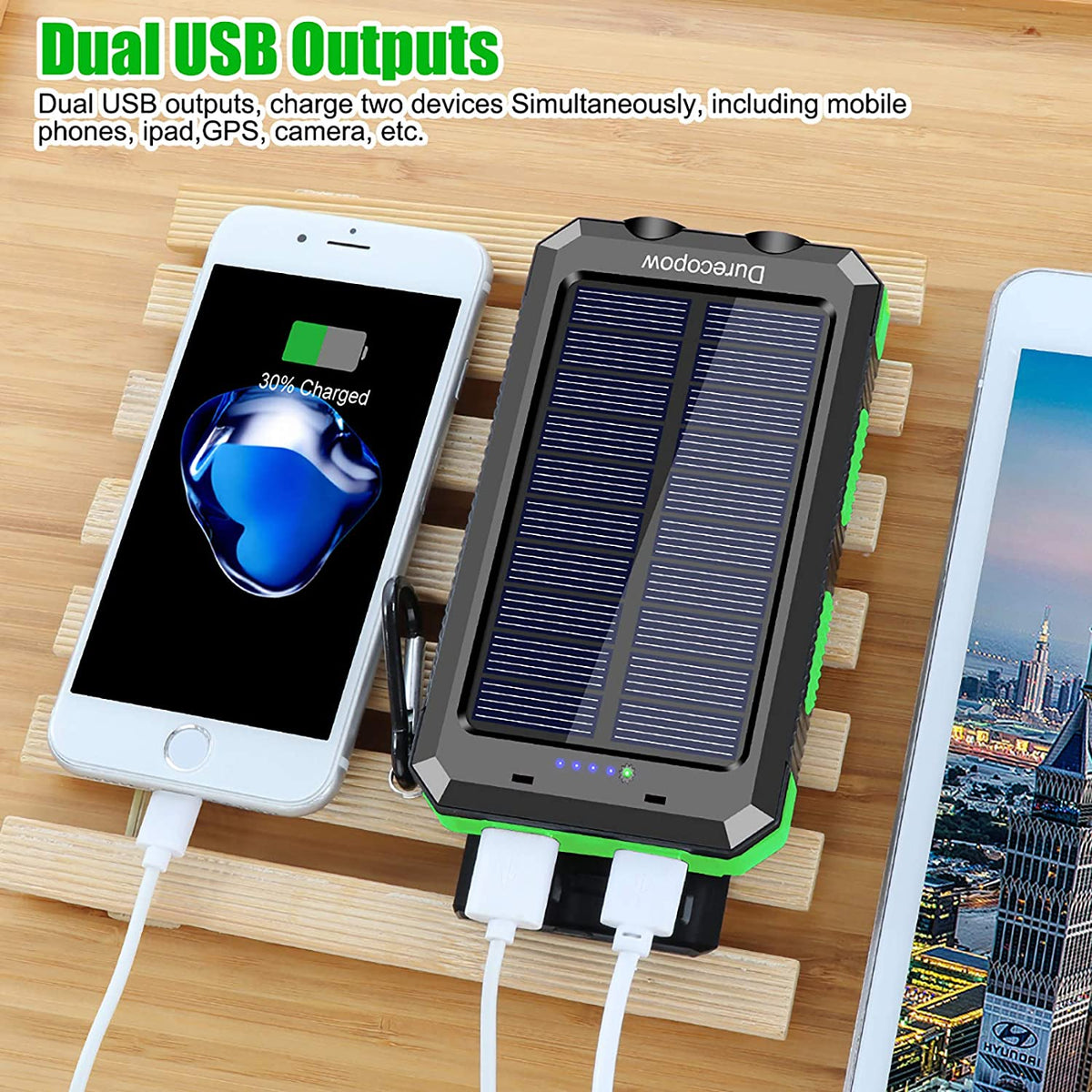Durecopow Solar Charger, 20000mAh Portable Outdoor Waterproof 20000mAh-Green