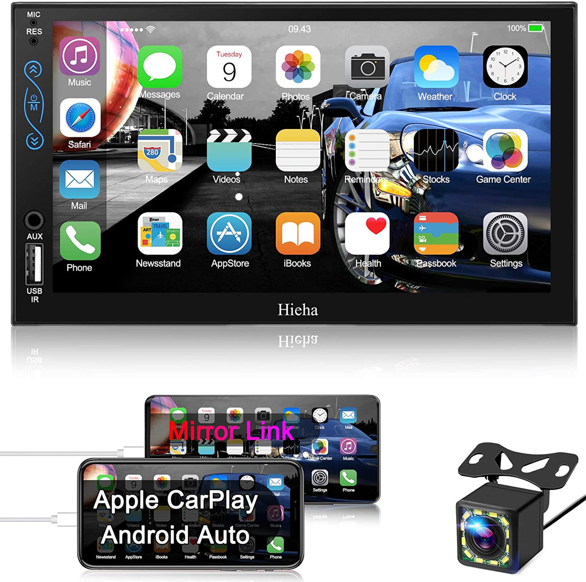 Hieha Car Stereo Compatible with Apple Carplay and Android Auto, 7 Inch Black