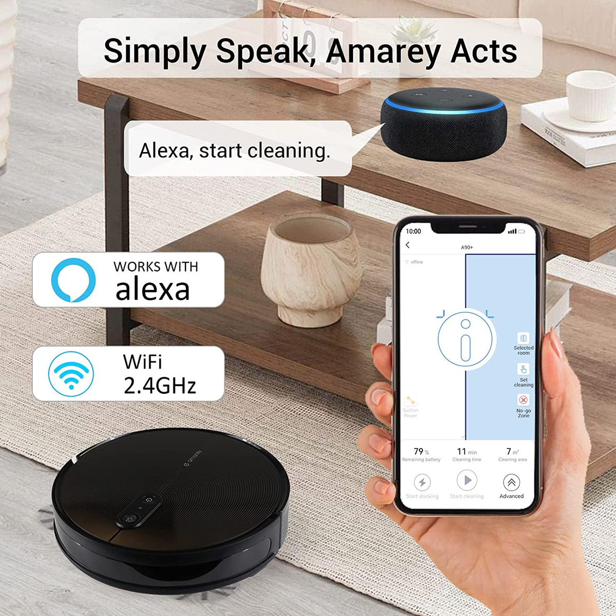 Robot Vacuum Self Emptying and Mop Combo, Amarey A90+ Robotic Black