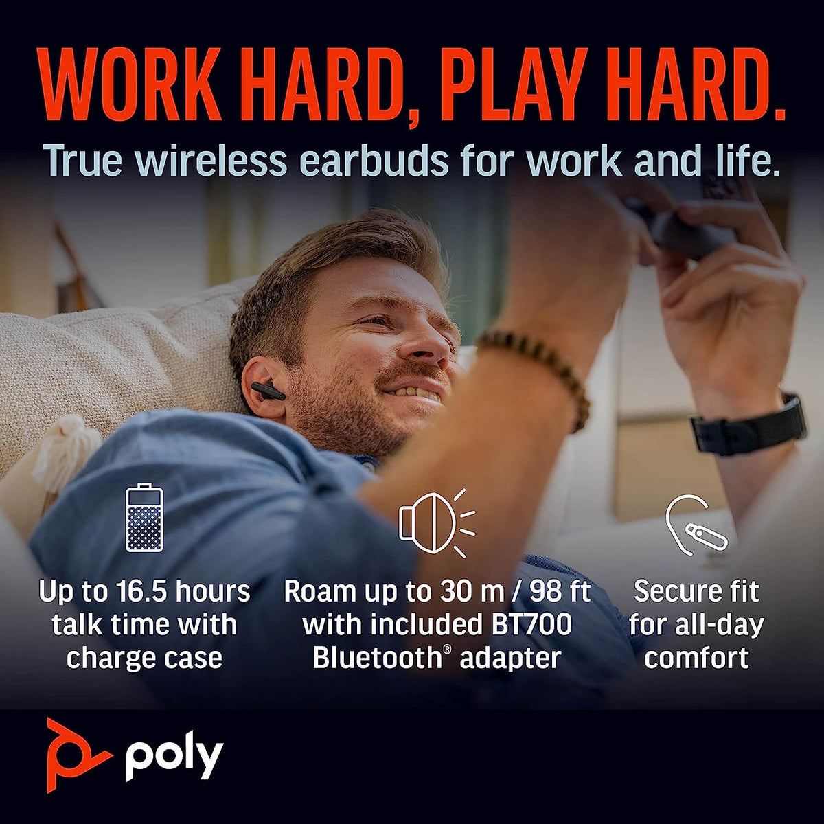 Poly Voyager Free 60+ UC True Wireless Earbuds (Plantronics) – Black