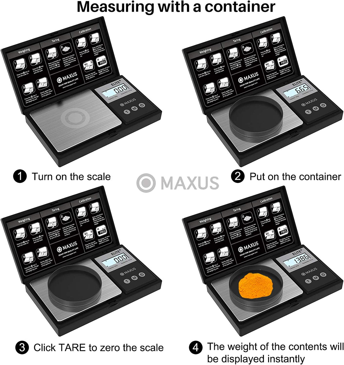 Precision Pocket Scale 200g x 0.01g, MAXUS Elite Digital Gram Black