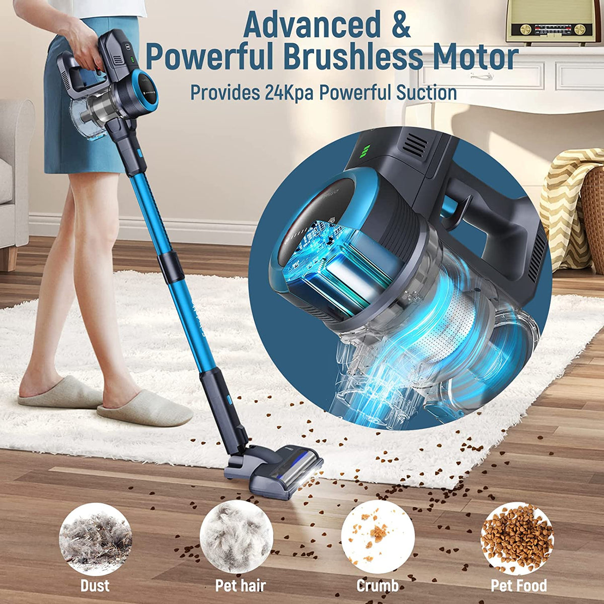 Fabuletta 24 Kpa Cordless Vacuum Cleaner - 6 in 1 Lightweight Stick Blue