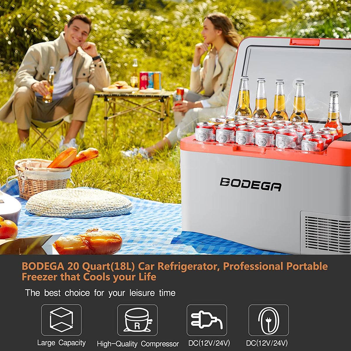 BODEGA 12 Volt Car Refrigerator, 27 Quart（Orange 25L）, K 27 Quart(25L)-Orange