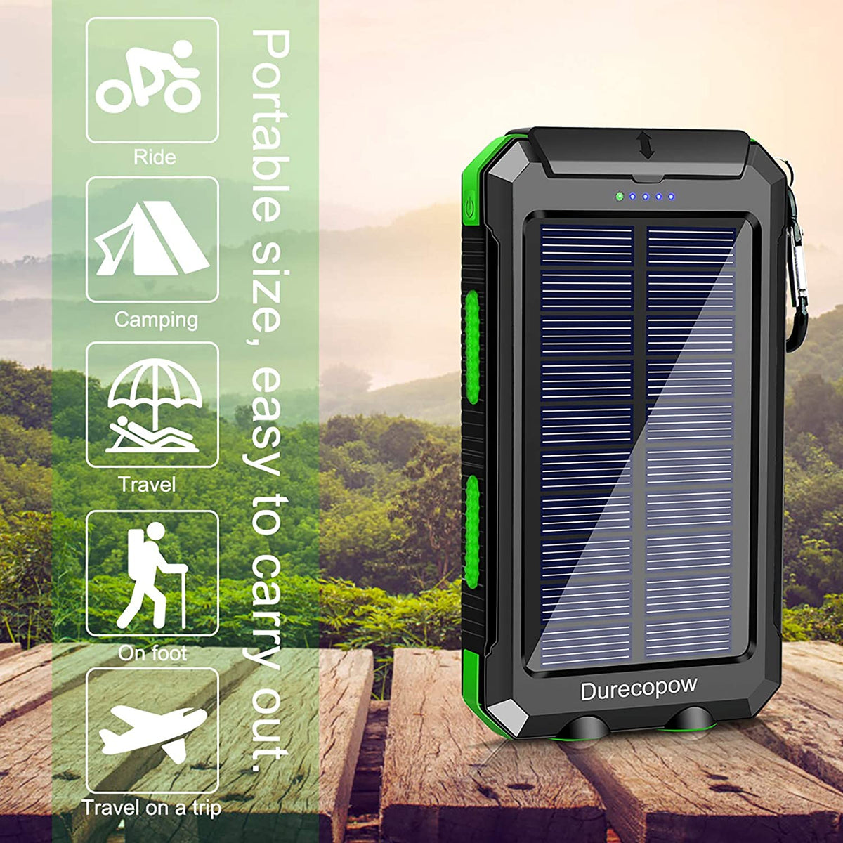 Durecopow Solar Charger, 20000mAh Portable Outdoor Waterproof 20000mAh-Green
