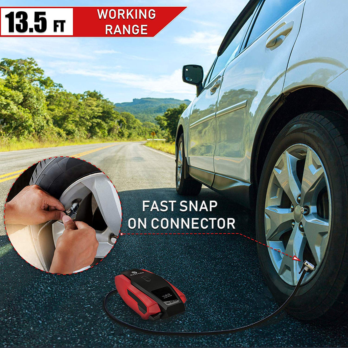 Helteko Portable Air Compressor Pump 150PSI 12V - Digital Tire Inflator - Red