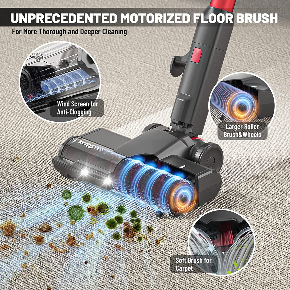 Afoddon Corded Stick Vacuum Cleaner, 600W 20Kpa with Red